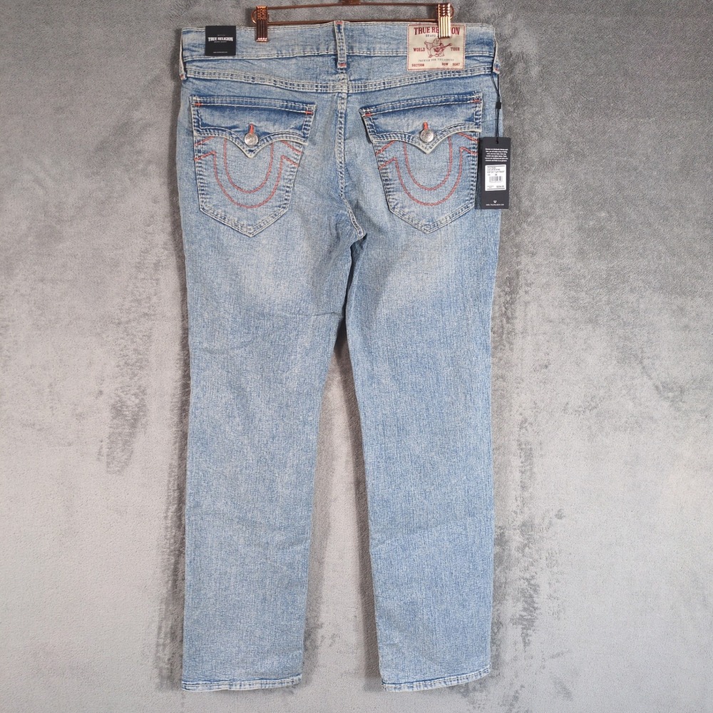 True Religion Ricky Big T Flap Straight Mens Jeans Light Skyline Wash 34 701002